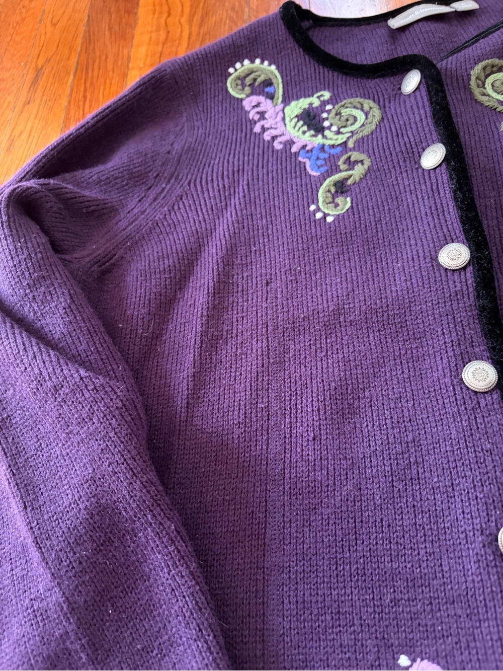 Croft & Barrow Purple Embroidered Cardigan with Green & Lavender Accents - Picture 8 of 12